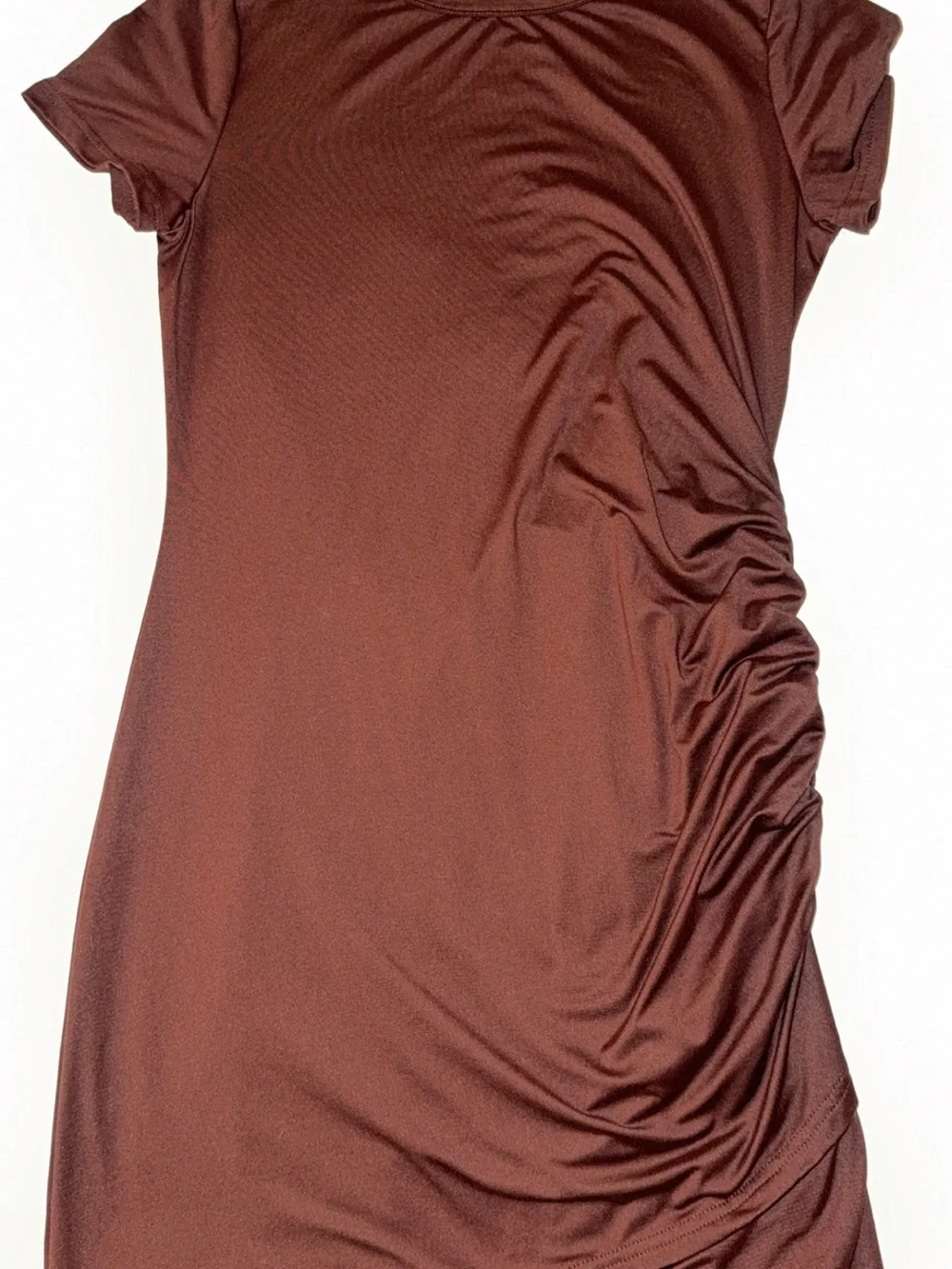Short Sleeve Ruched Mini Dress in Brown - Picture 10 of 14